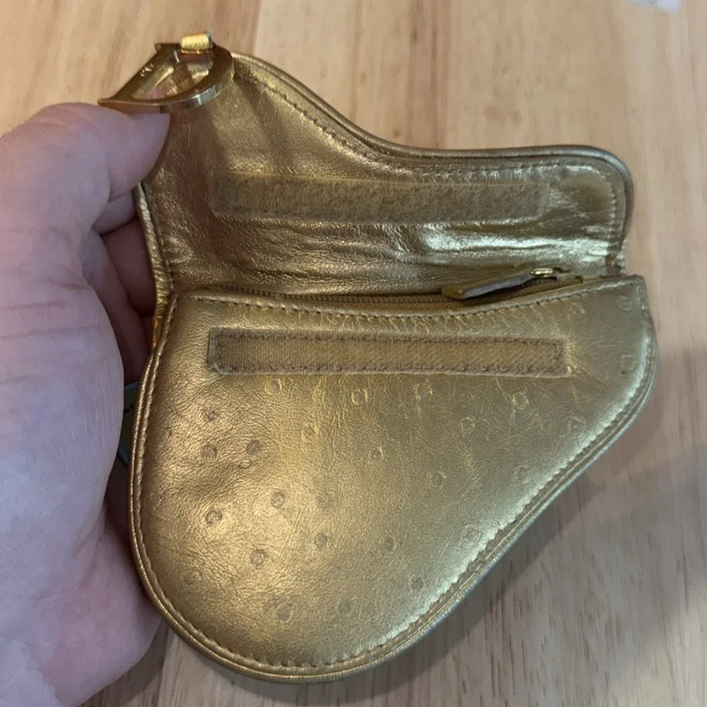 Christian Dior Gold ostrich Saddle-Shaped Pouch coin purse - Picture 7 of 10